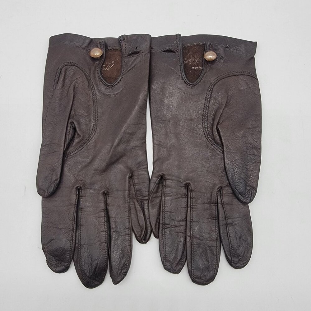 Vintage‎ Alexette Bacmo Leather Gloves Size 6.5 Super Soft Brown Button Close
